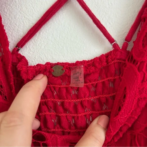 Cherry Red Free People Boho Asymmetrical Adella Maxi Slip - XS - Picture 5 of 7